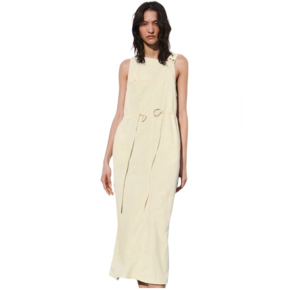 Zara Asymmetrical Neckline Parachute Material Maxi Dress M with Pockets - Picture 1 of 6